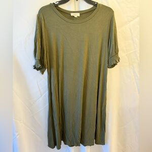 LOFT Olive Green Ruffle Sleeve Dress